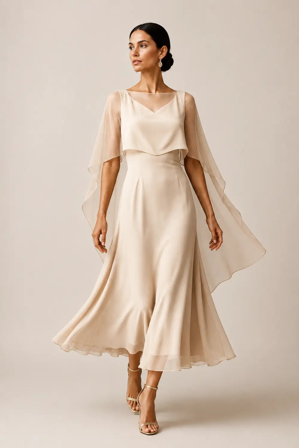Chiffon Capelet A-Line Evening Dress