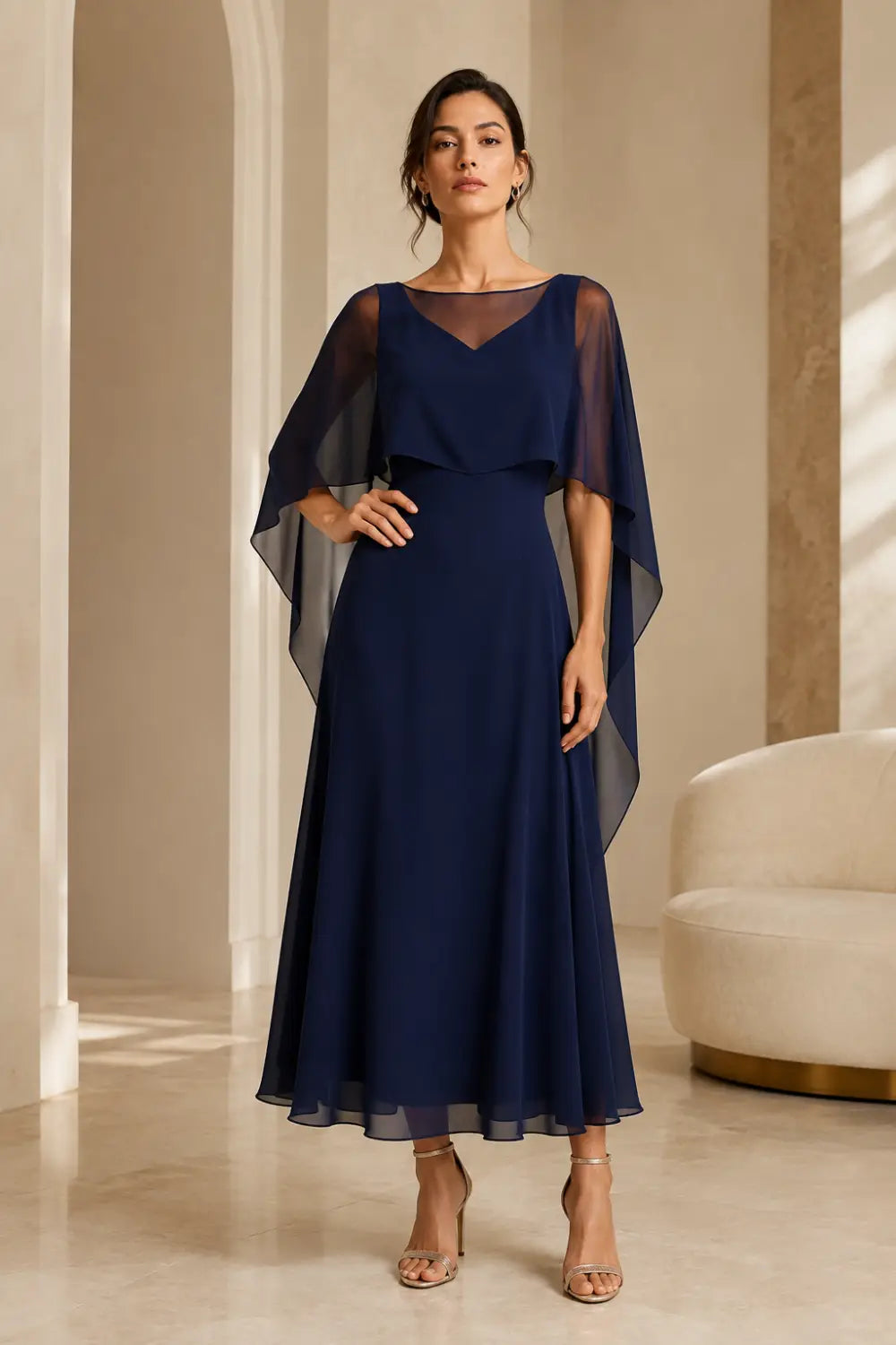 Chiffon Capelet A-Line Evening Dress