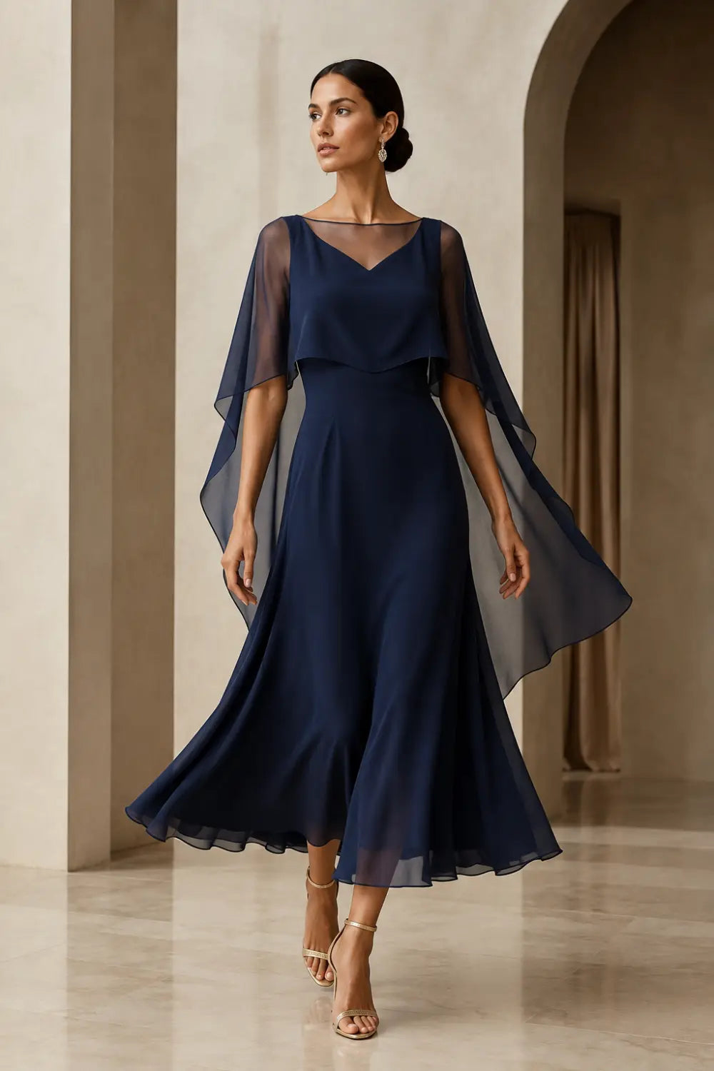 Chiffon Capelet A-Line Evening Dress