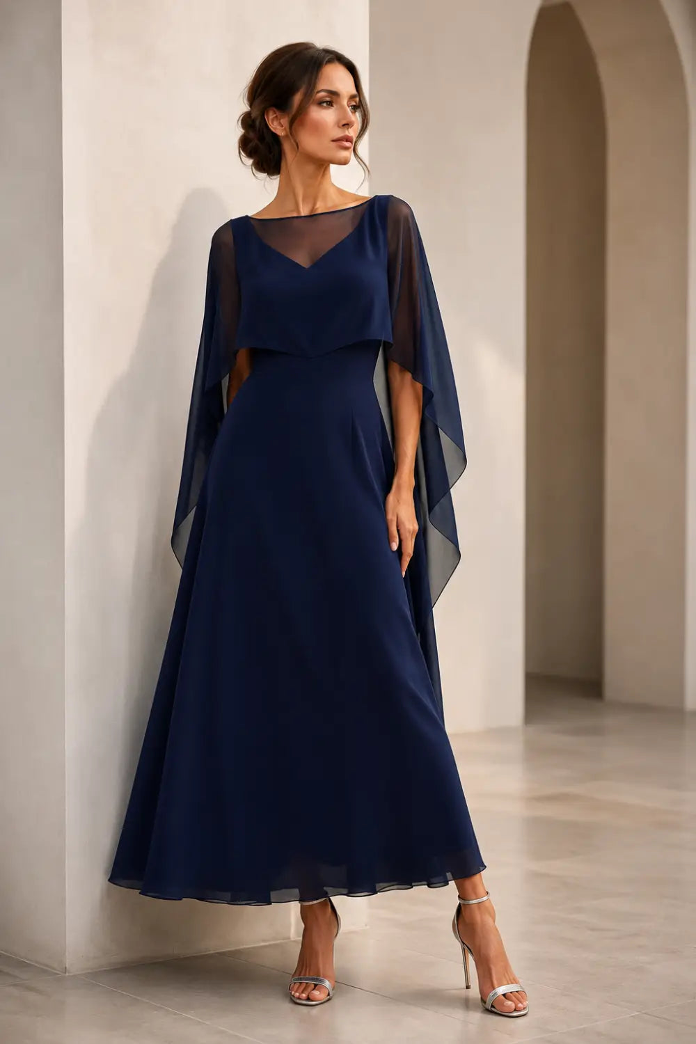Chiffon Capelet A-Line Evening Dress