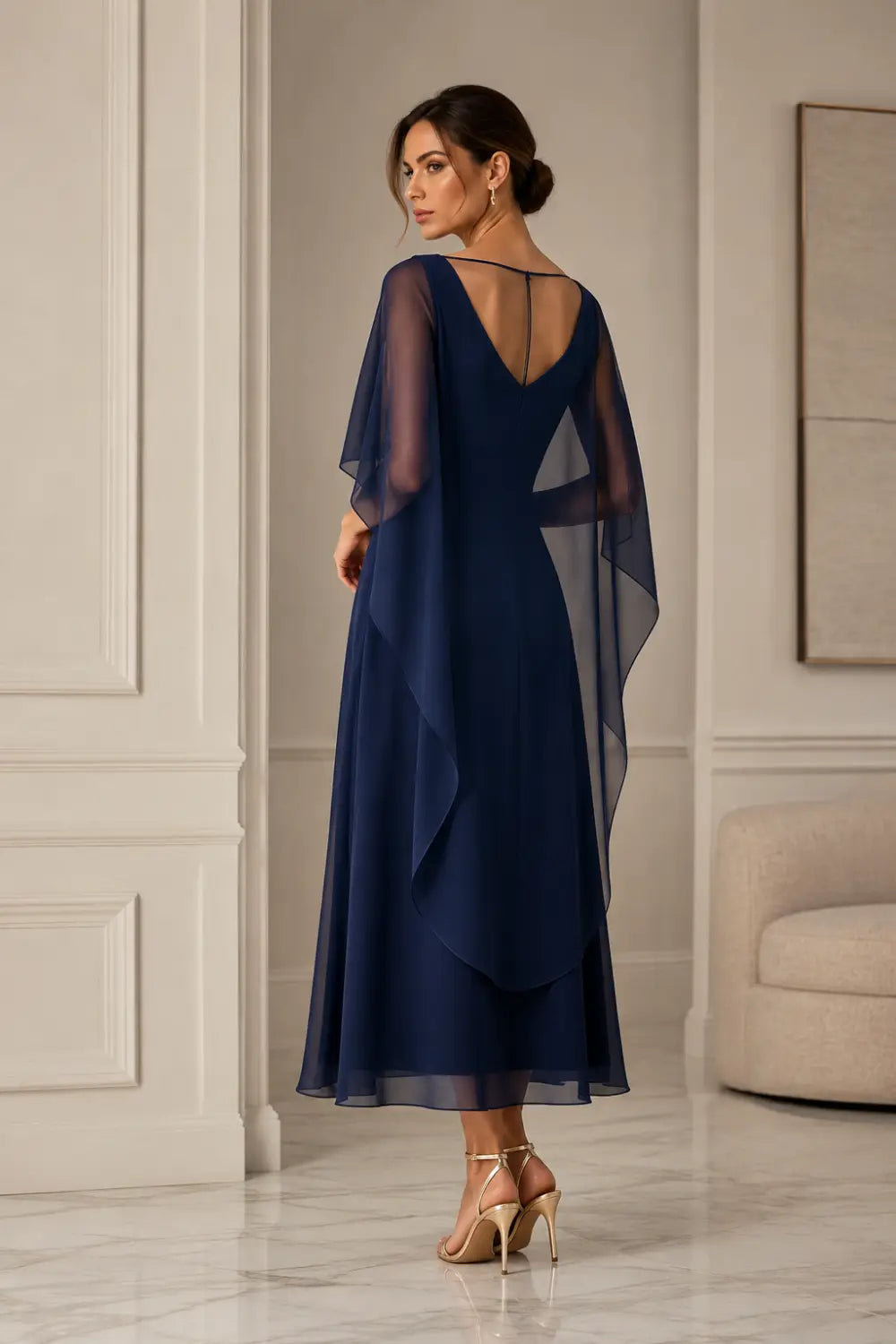 Chiffon Capelet A-Line Evening Dress