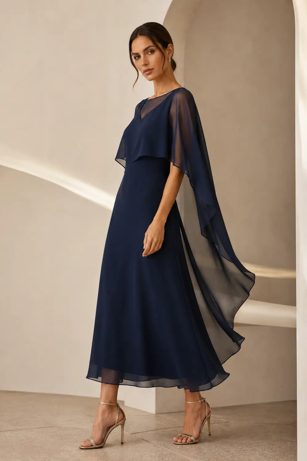 Chiffon Capelet A-Line Evening Dress