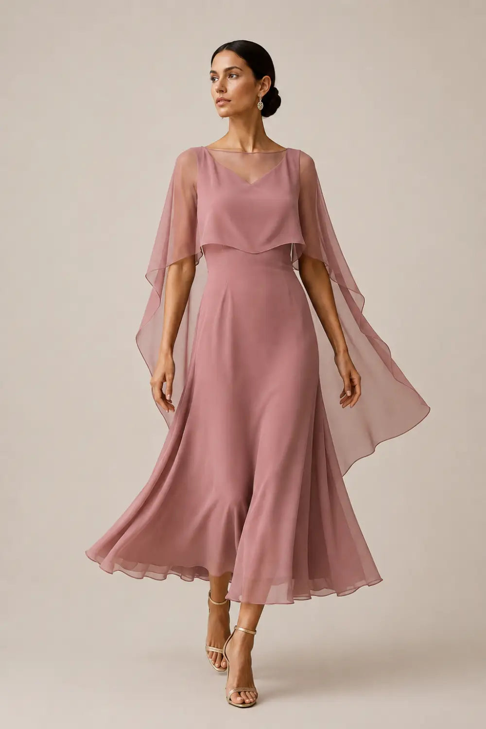 Chiffon Capelet A-Line Evening Dress