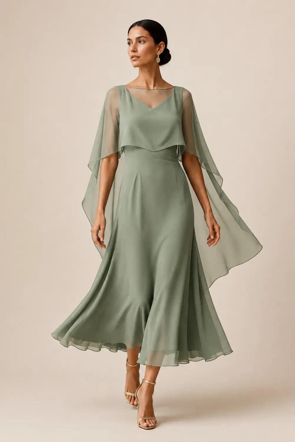 Chiffon Capelet A-Line Evening Dress