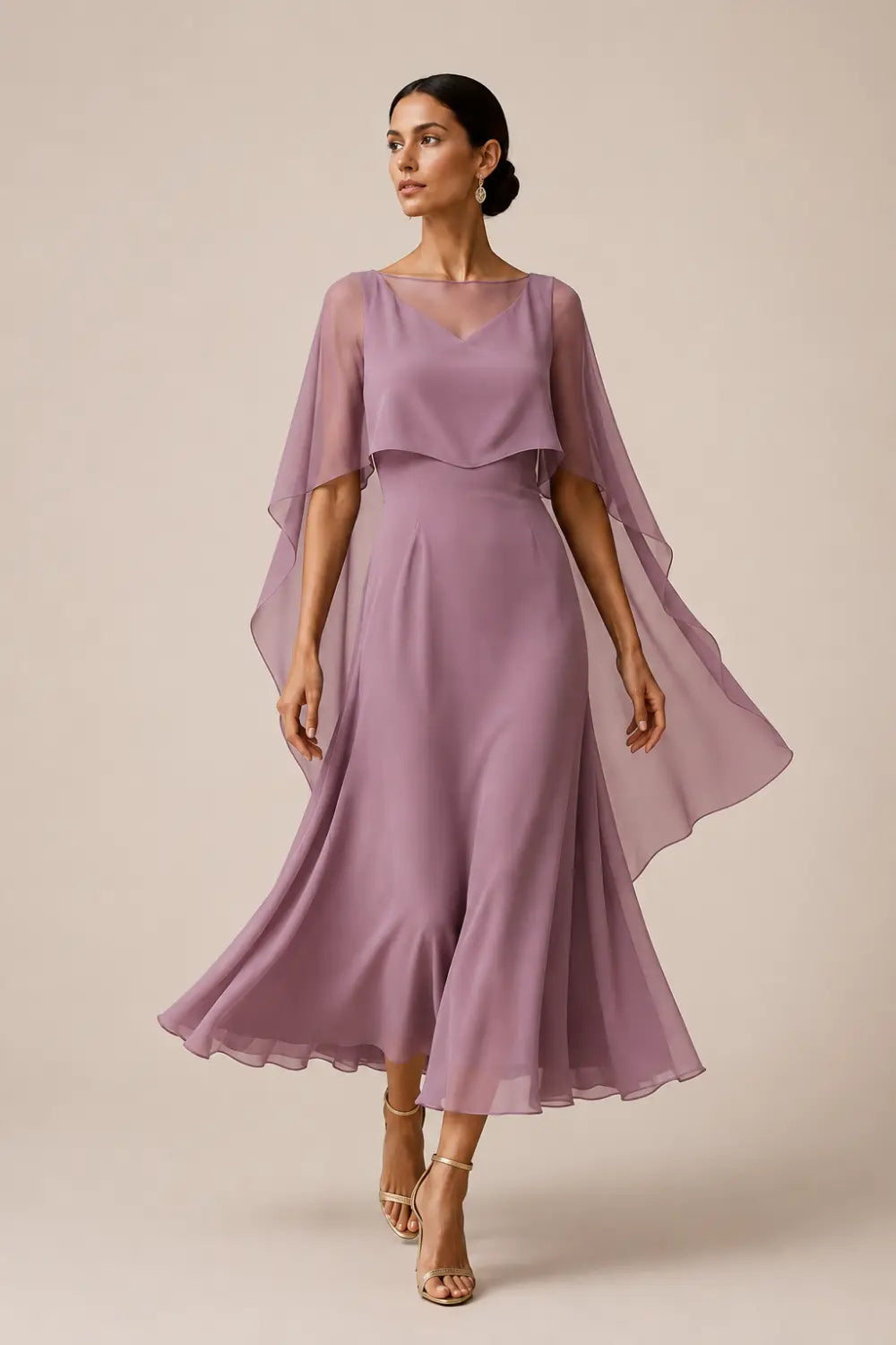 Chiffon Capelet A-Line Evening Dress
