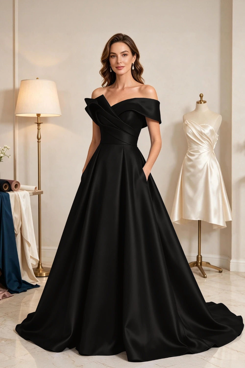 Royal Blue Sculptural Satin A-Line Mother of the Bride Ball Gown