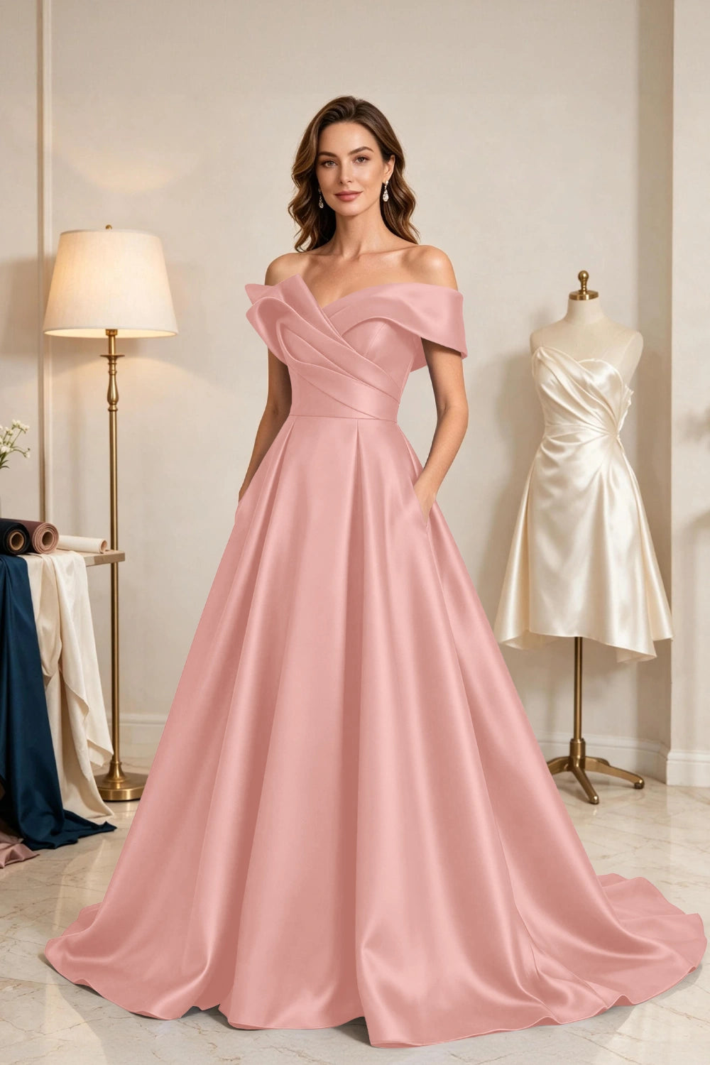 Royal Blue Sculptural Satin A-Line Mother of the Bride Ball Gown