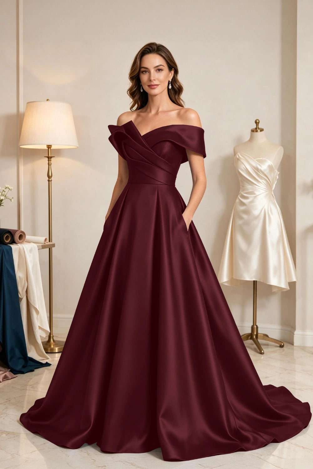 Royal Blue Sculptural Satin A-Line Mother of the Bride Ball Gown