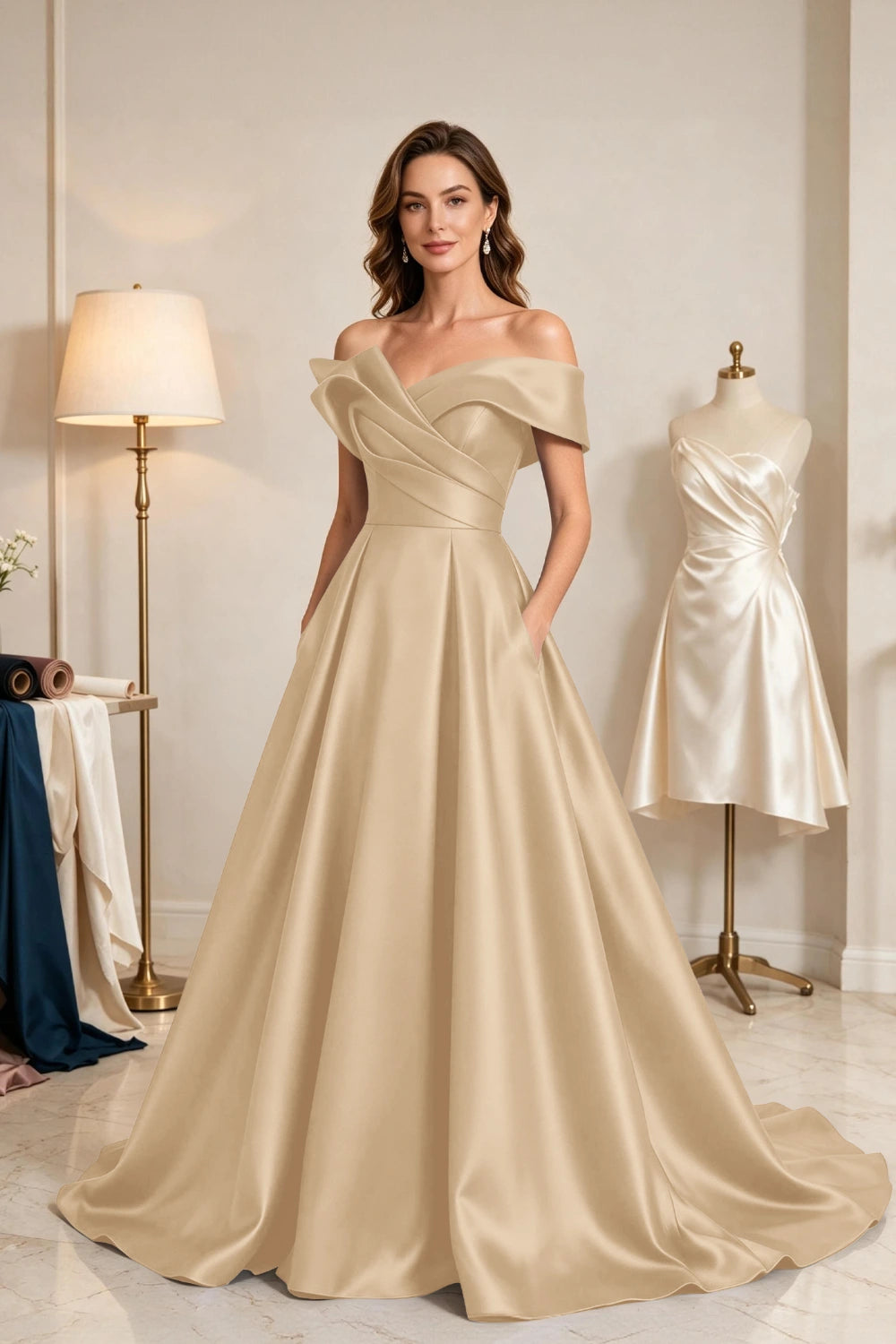 Royal Blue Sculptural Satin A-Line Mother of the Bride Ball Gown