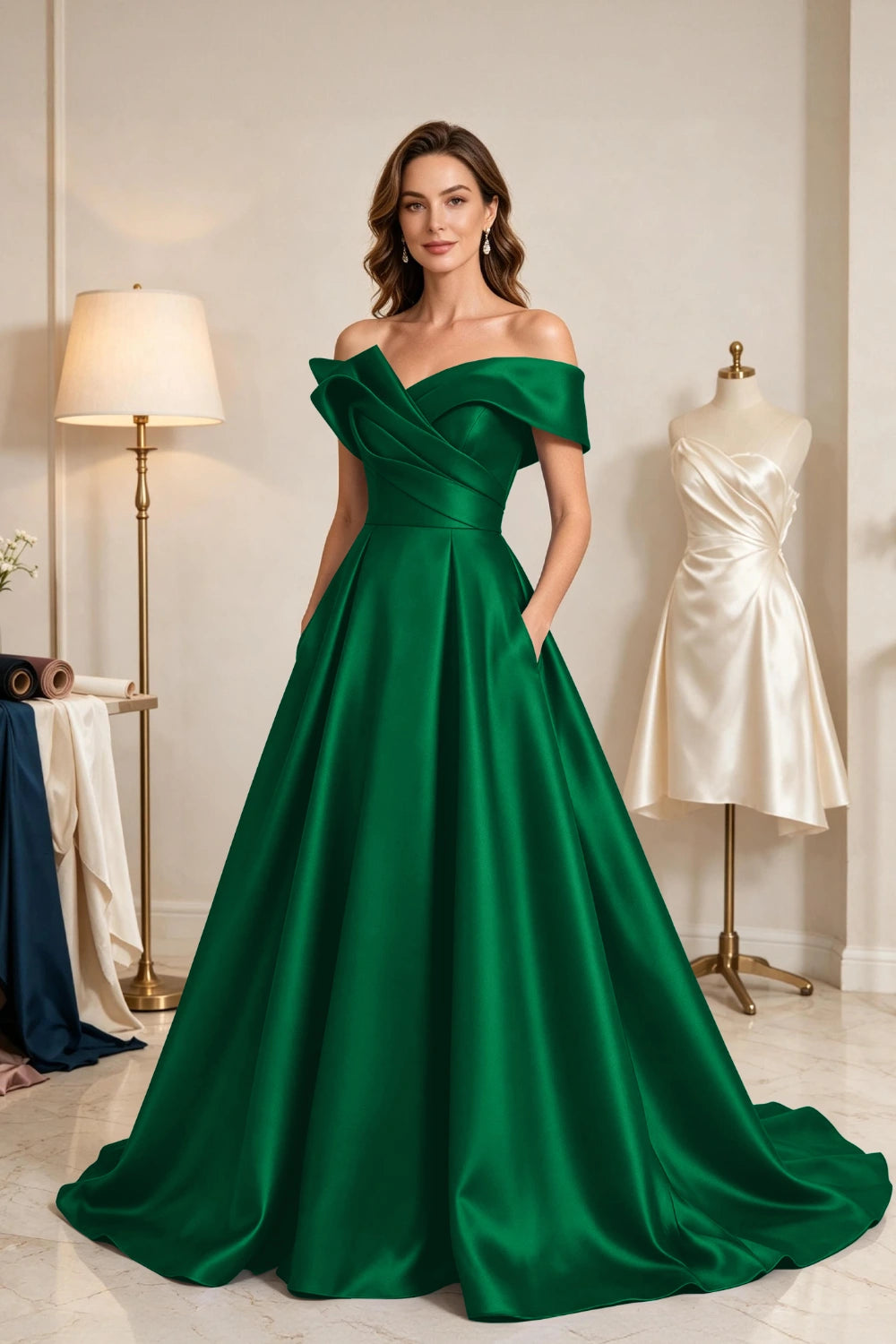 Royal Blue Sculptural Satin A-Line Mother of the Bride Ball Gown