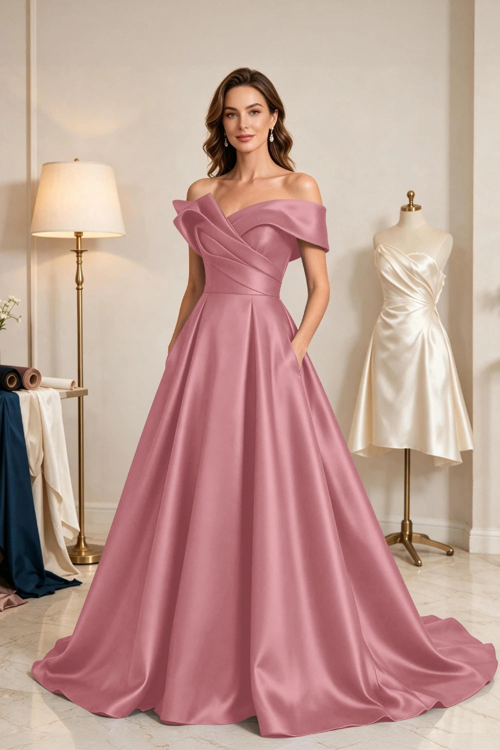 Royal Blue Sculptural Satin A-Line Mother of the Bride Ball Gown
