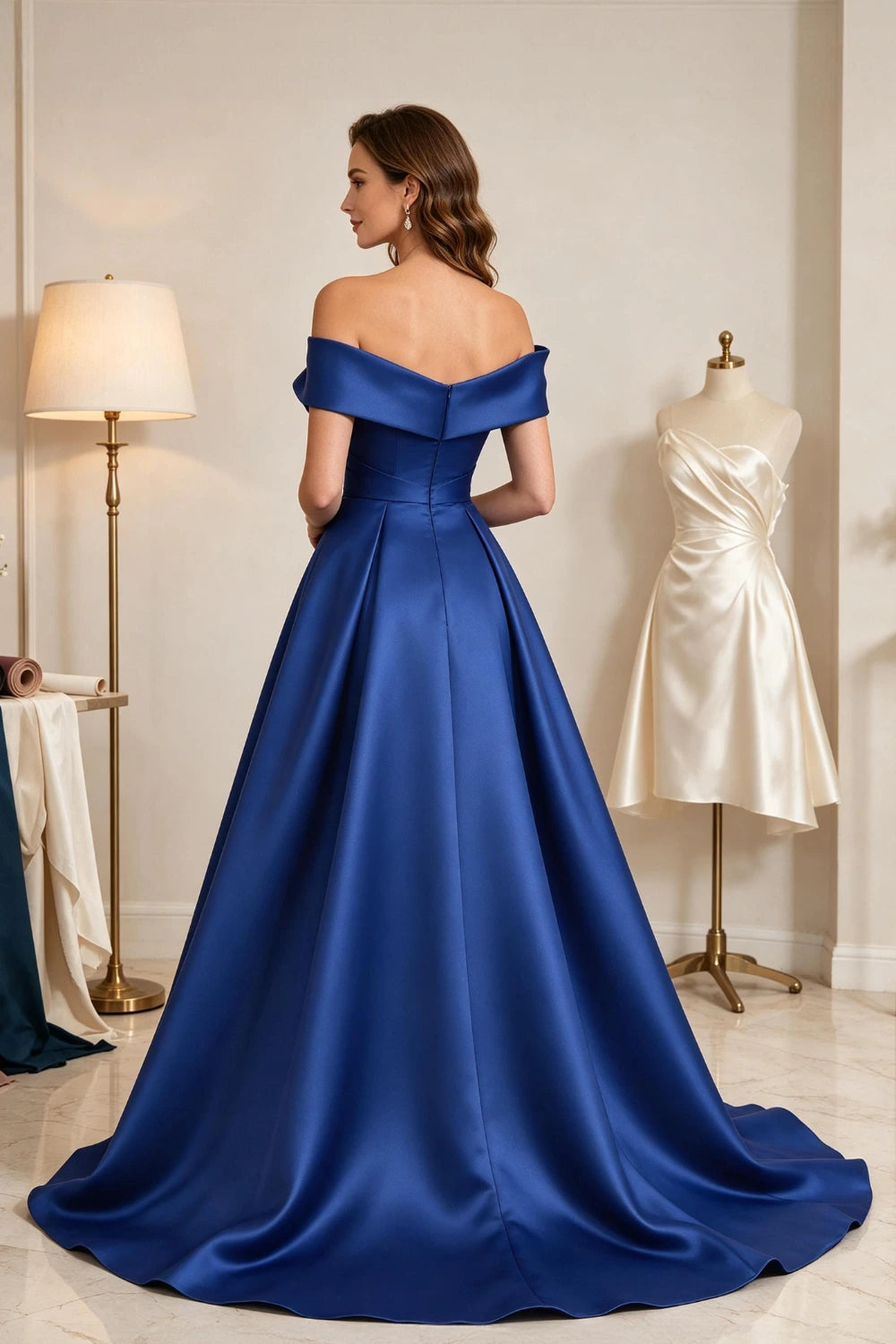 Royal Blue Sculptural Satin A-Line Mother of the Bride Ball Gown