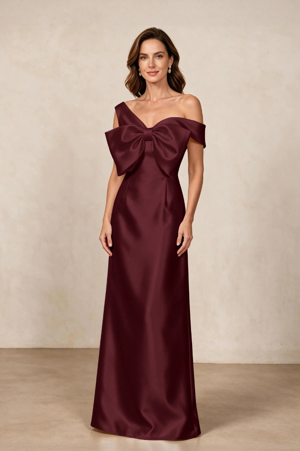 Ivory Oversized Bow Satin Column Mother of the Bride Gown
