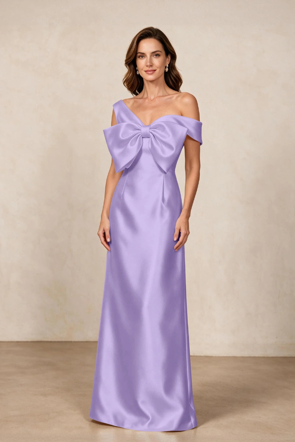 Ivory Oversized Bow Satin Column Mother of the Bride Gown