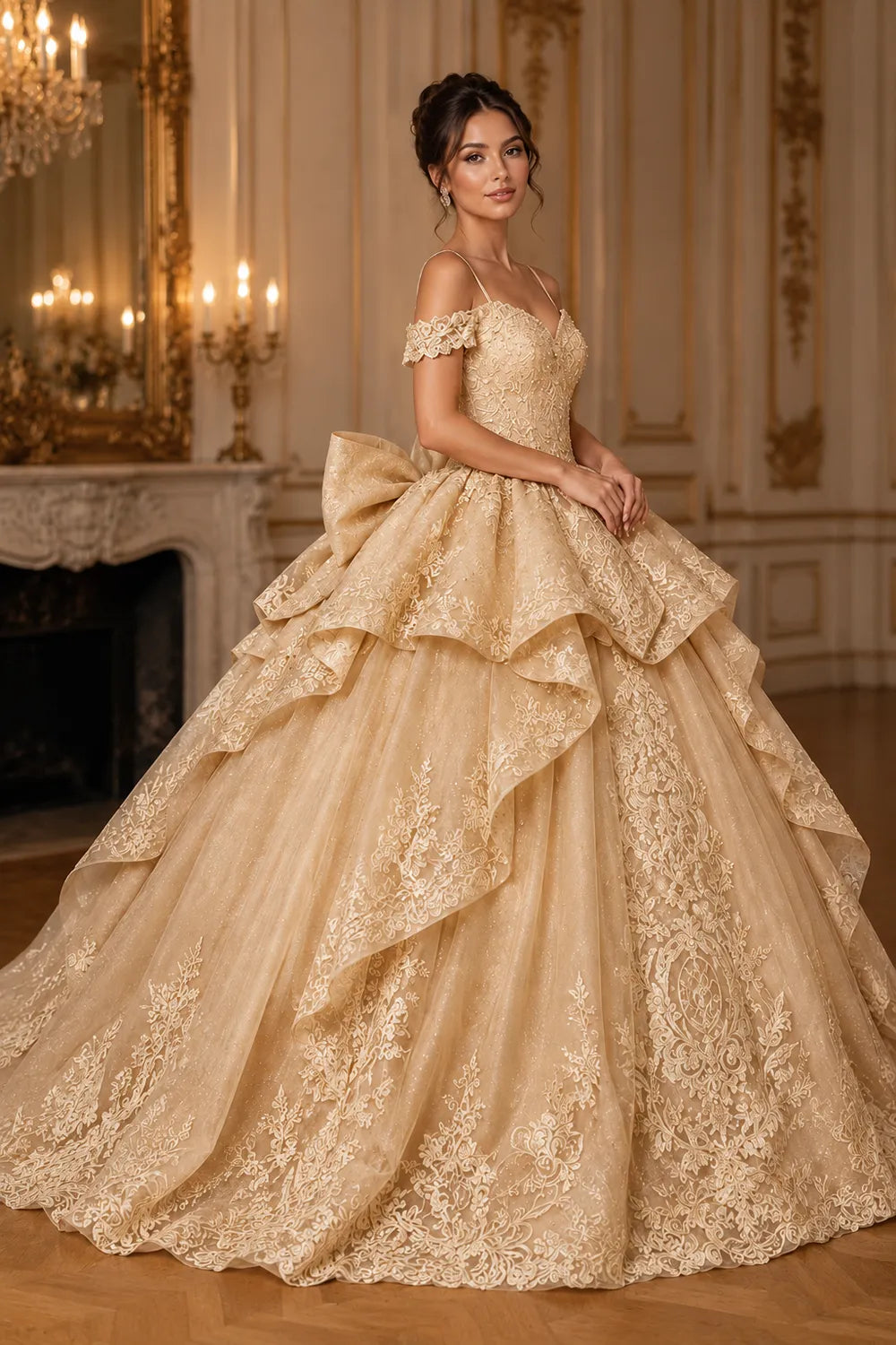 Princess Lace Prom Dress with Bow Back