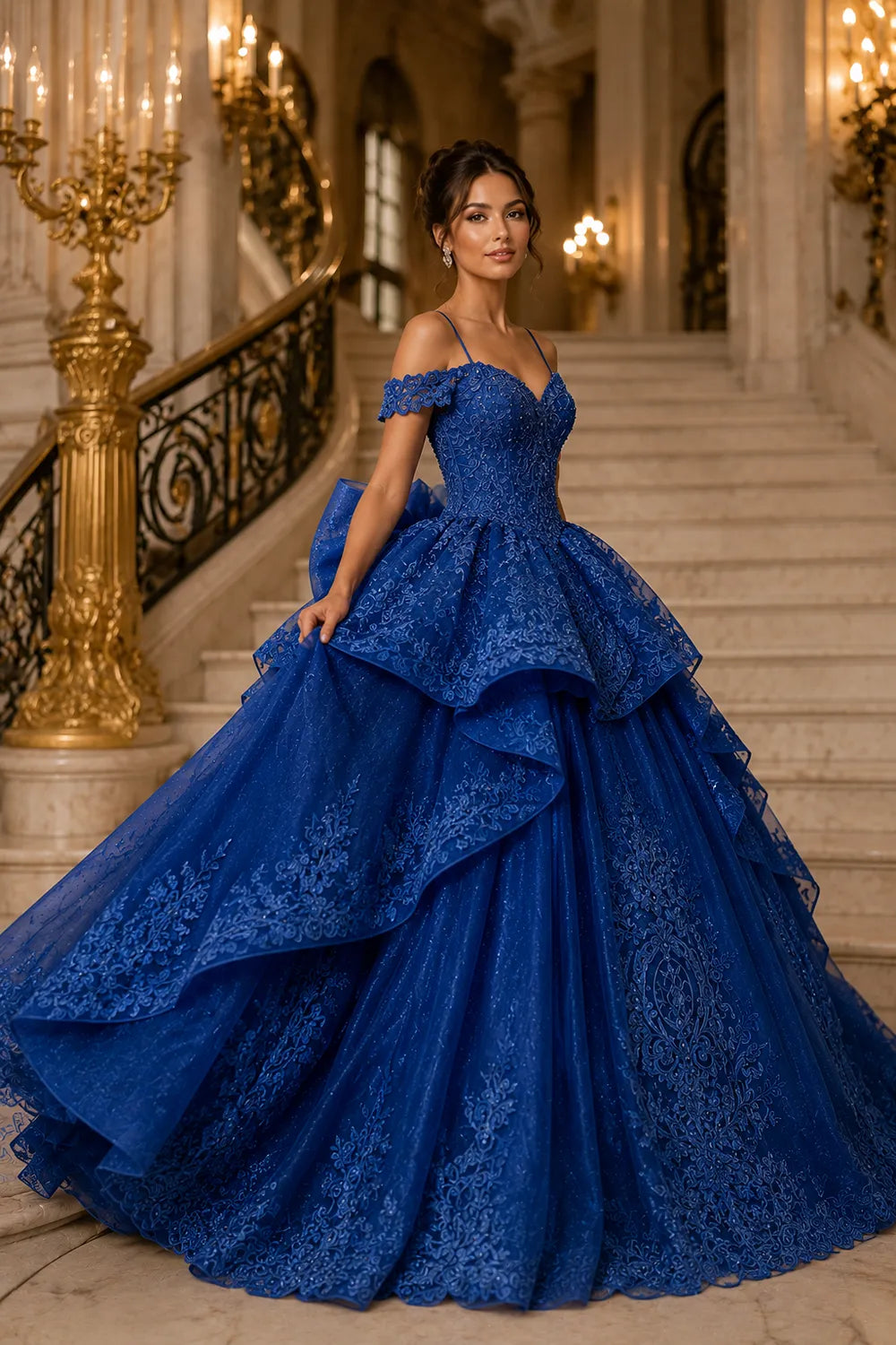 Princess Lace Prom Dress with Bow Back