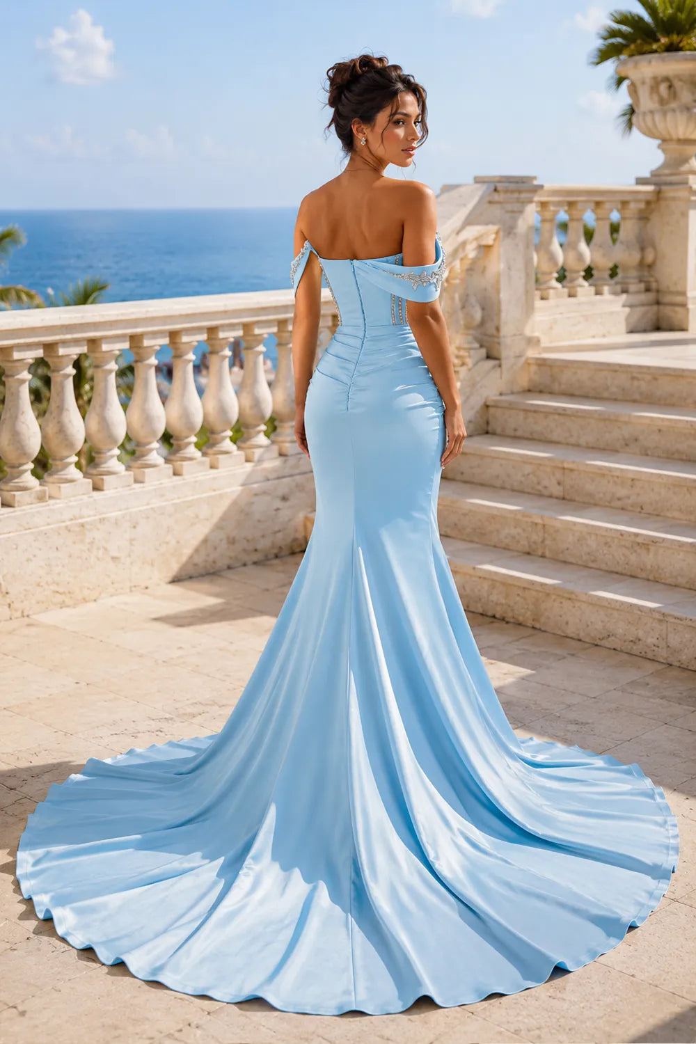 Embellished Off Shoulder Mermaid Gown