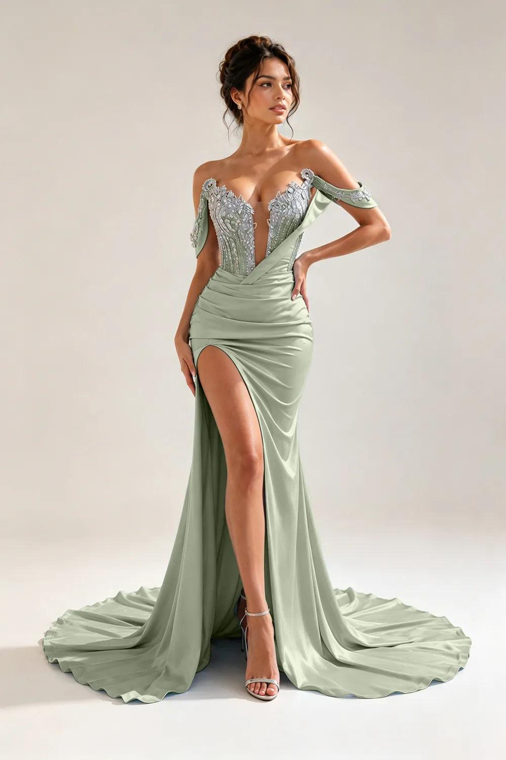 Embellished Off Shoulder Mermaid Gown