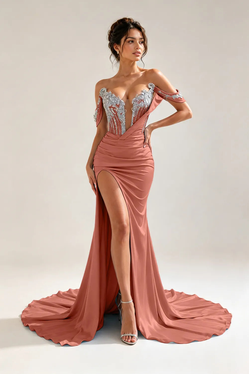 Embellished Off Shoulder Mermaid Gown