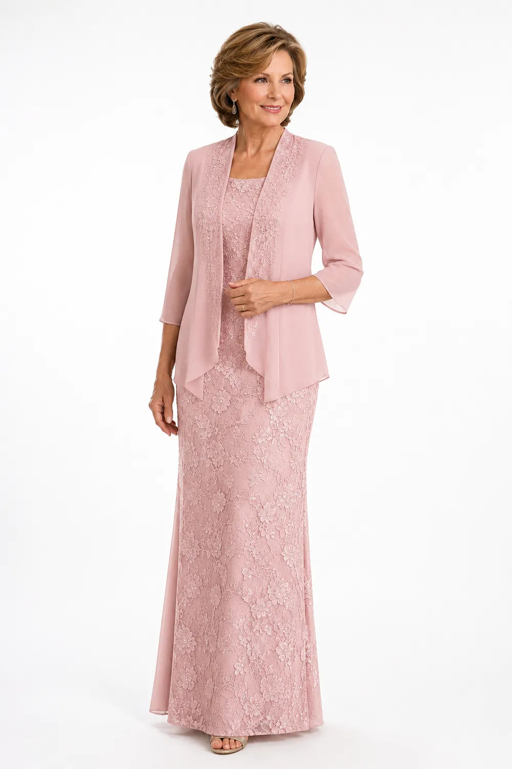 Graceful Floral Lace Formal Dress with Sheer Overlay