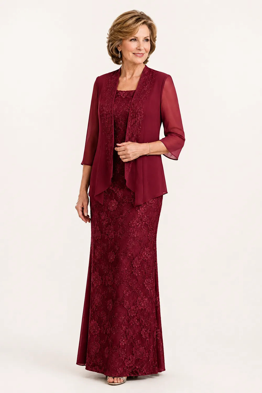 Graceful Floral Lace Formal Dress with Sheer Overlay