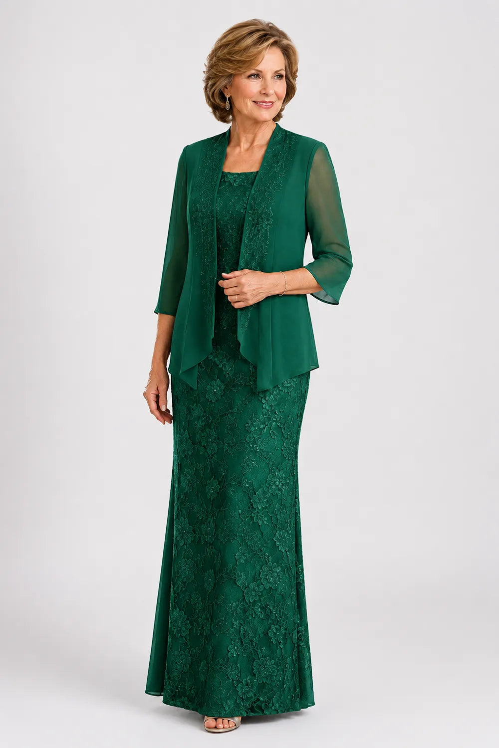 Graceful Floral Lace Formal Dress with Sheer Overlay