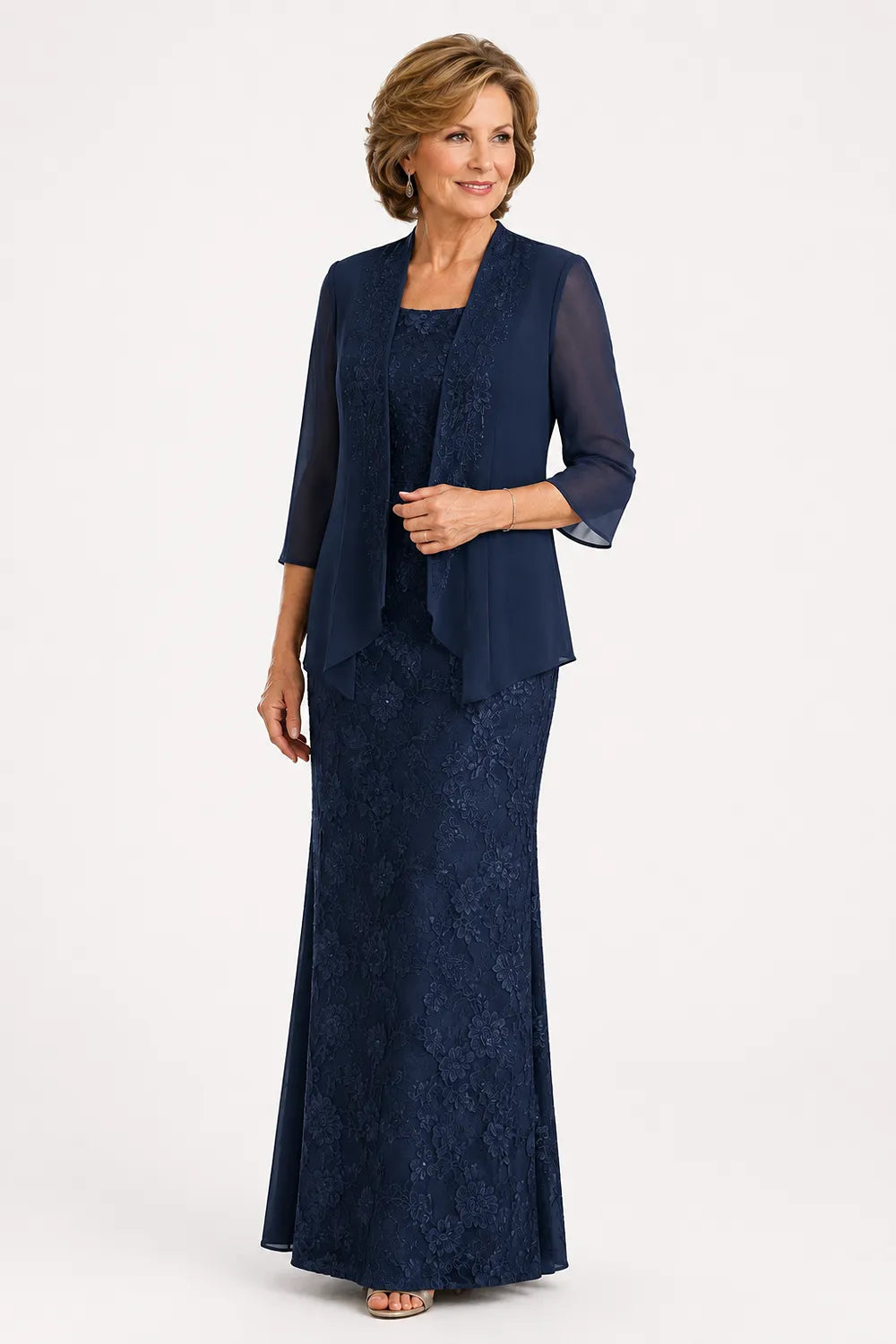 Graceful Floral Lace Formal Dress with Sheer Overlay