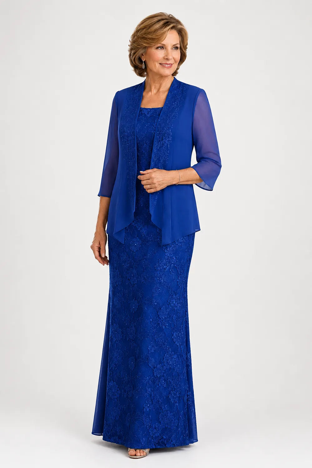 Graceful Floral Lace Formal Dress with Sheer Overlay