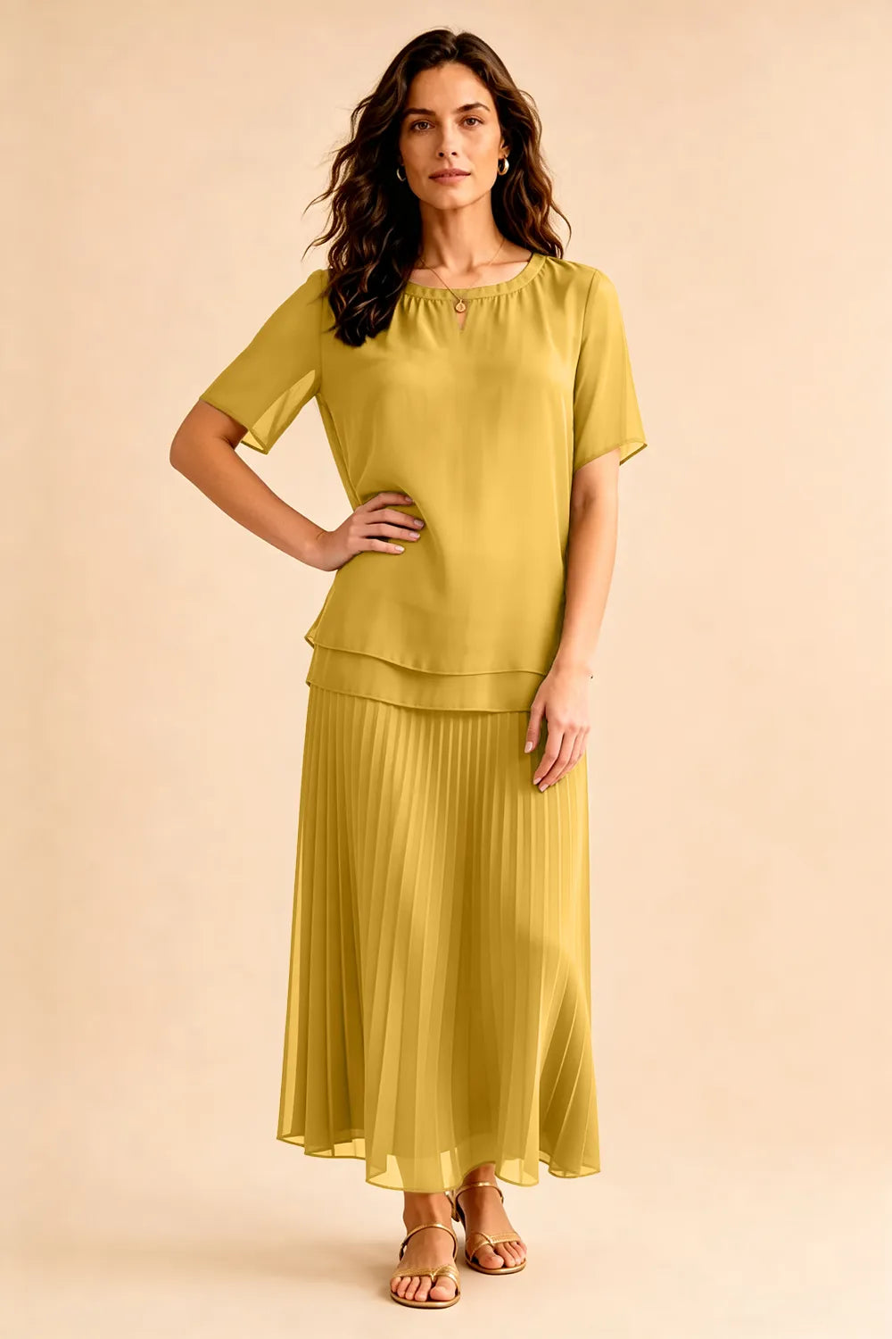 Pleated Chiffon Two-Piece Dress Set