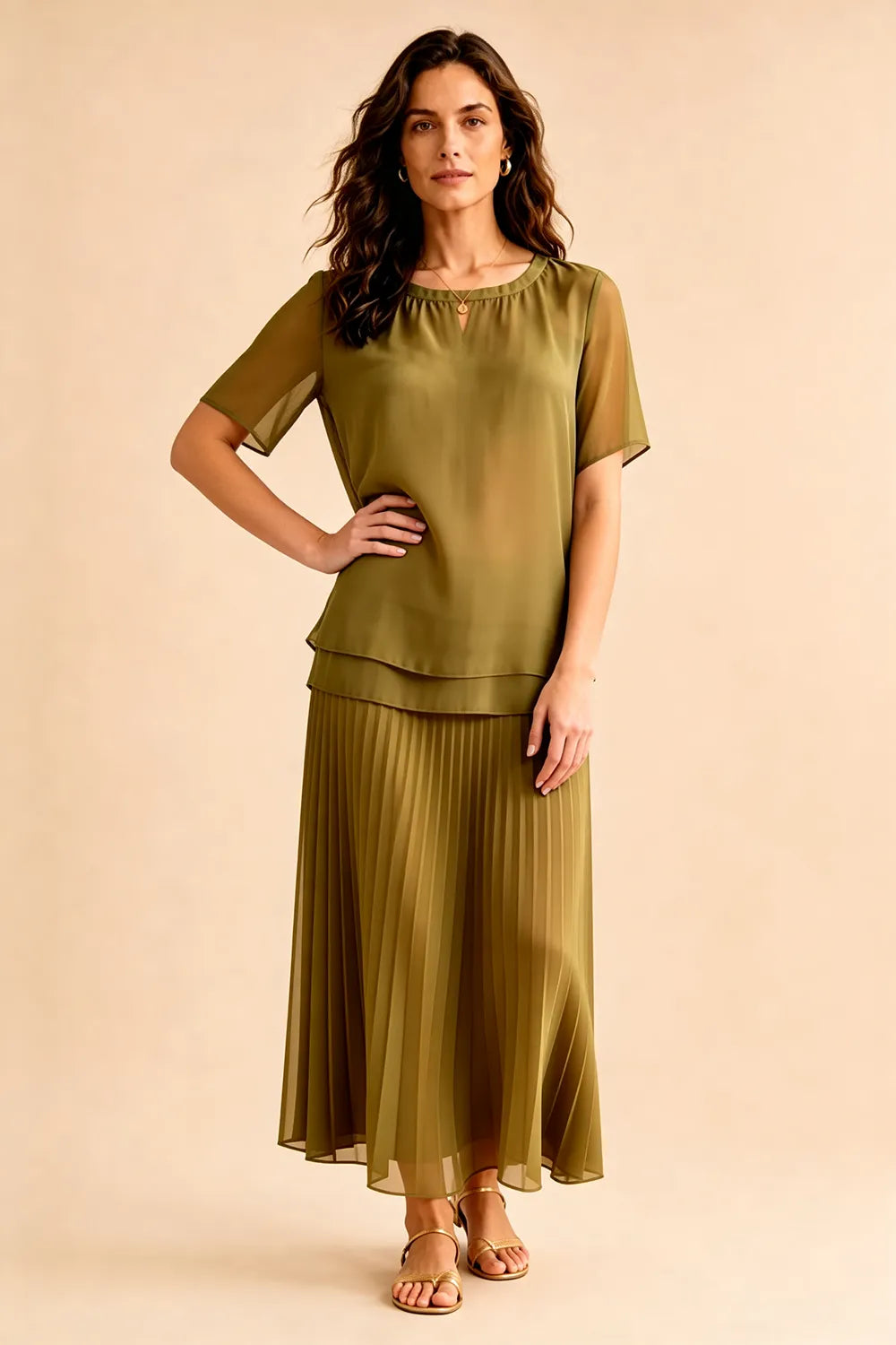 Pleated Chiffon Two-Piece Dress Set