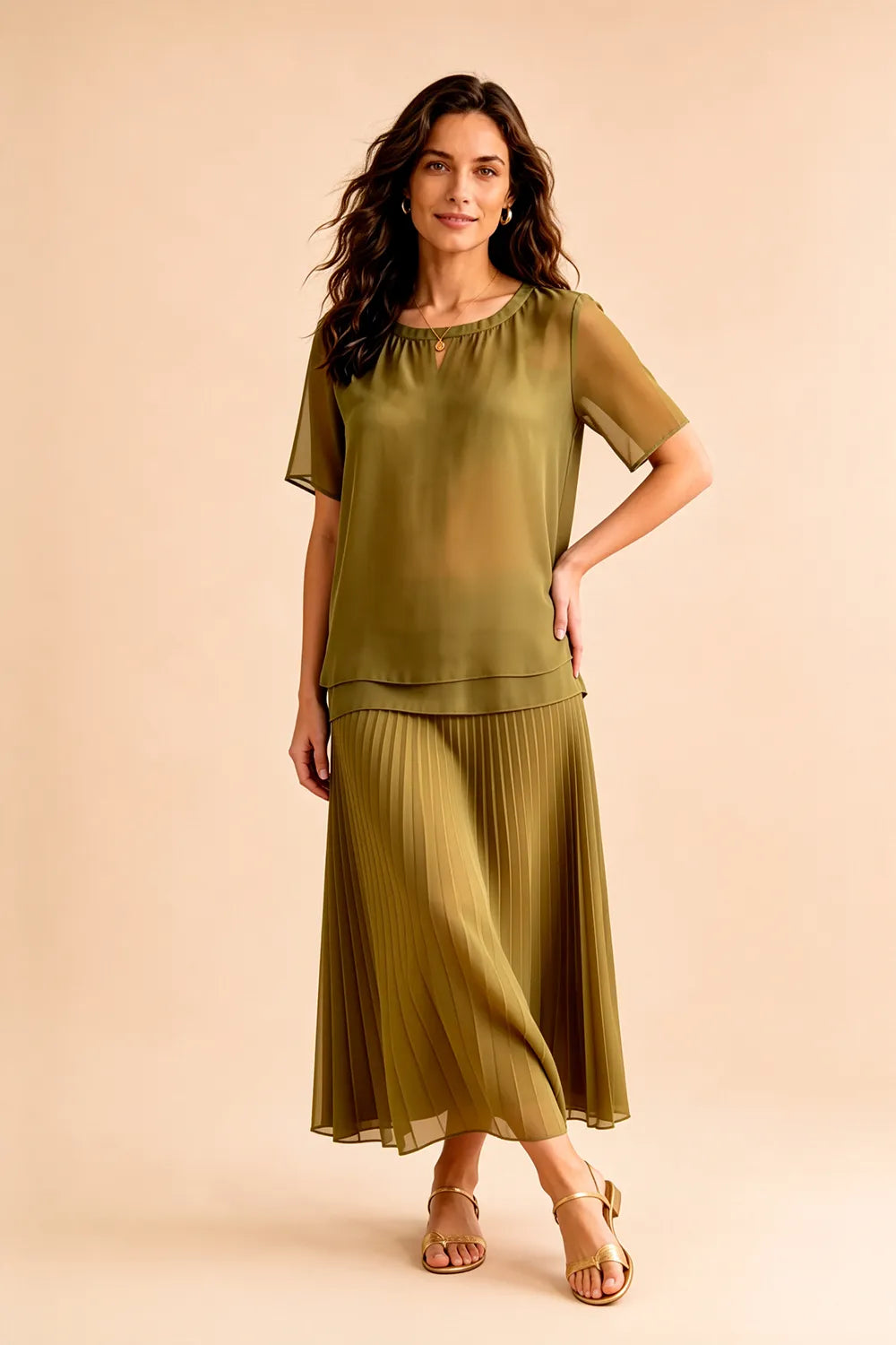 Pleated Chiffon Two-Piece Dress Set