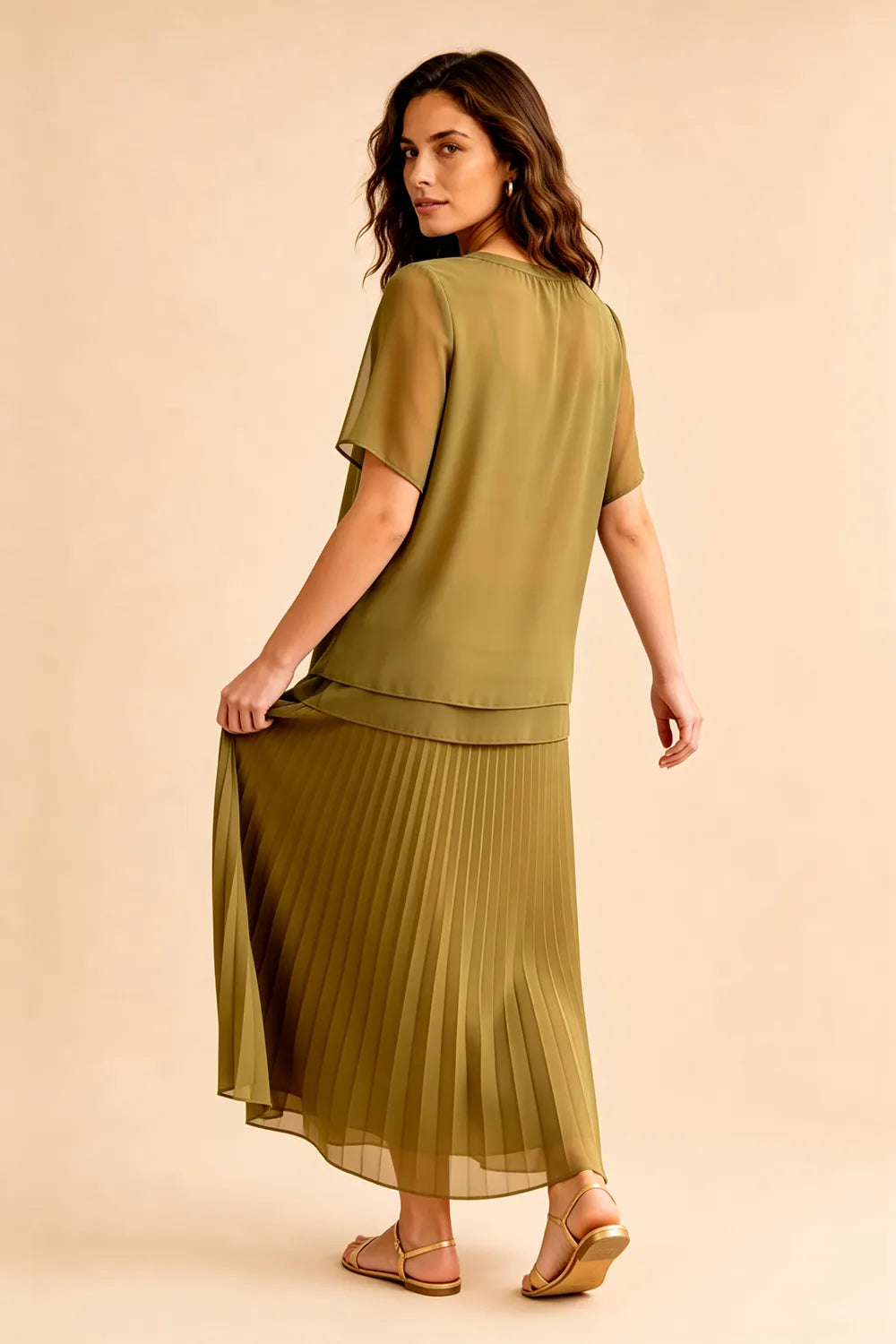Pleated Chiffon Two-Piece Dress Set