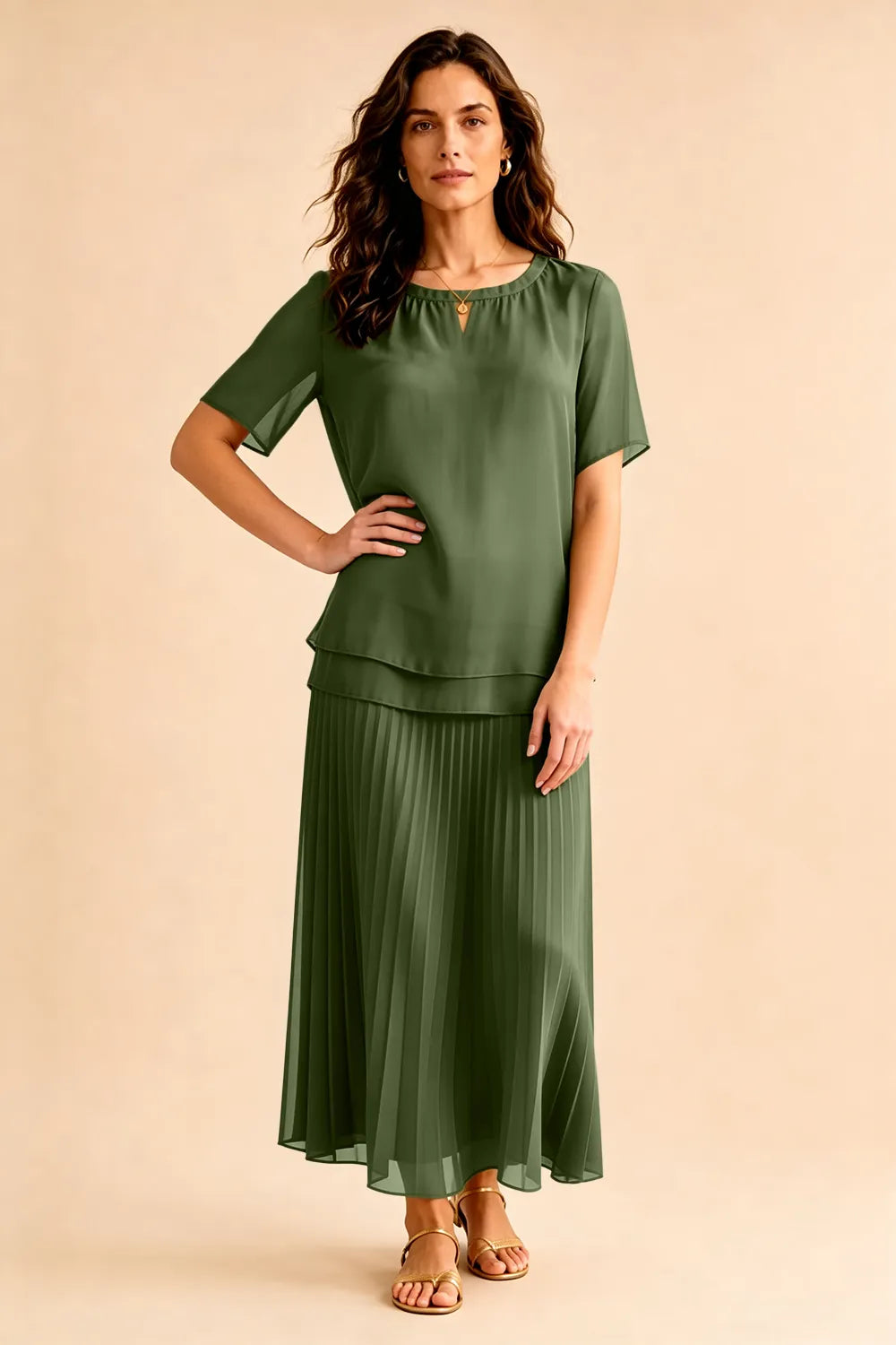 Pleated Chiffon Two-Piece Dress Set