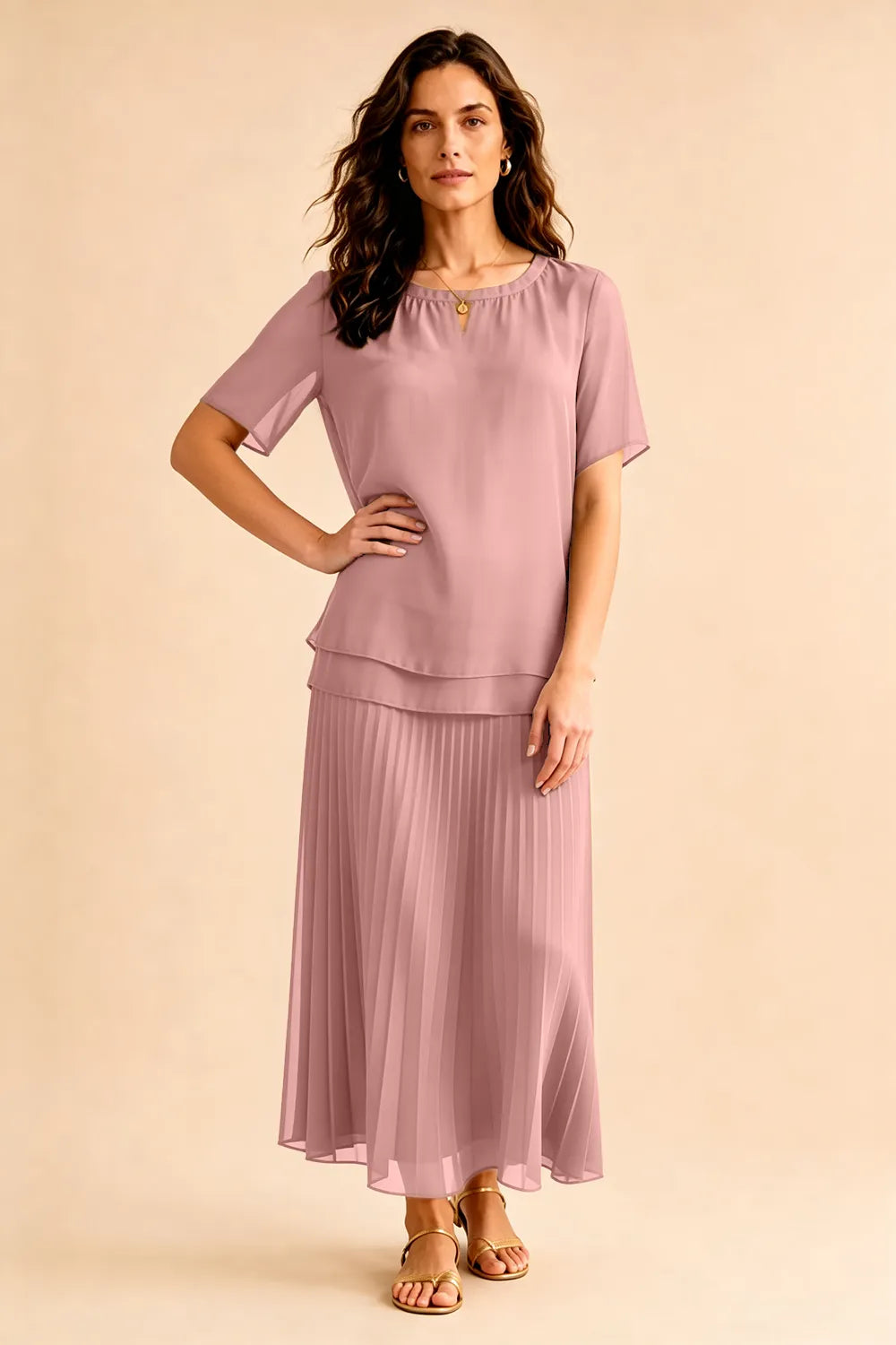 Pleated Chiffon Two-Piece Dress Set
