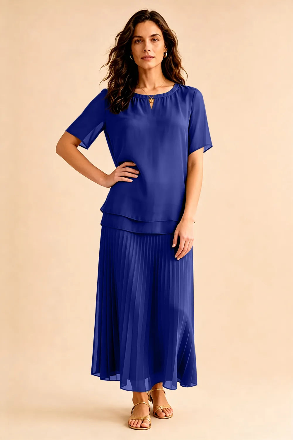 Pleated Chiffon Two-Piece Dress Set