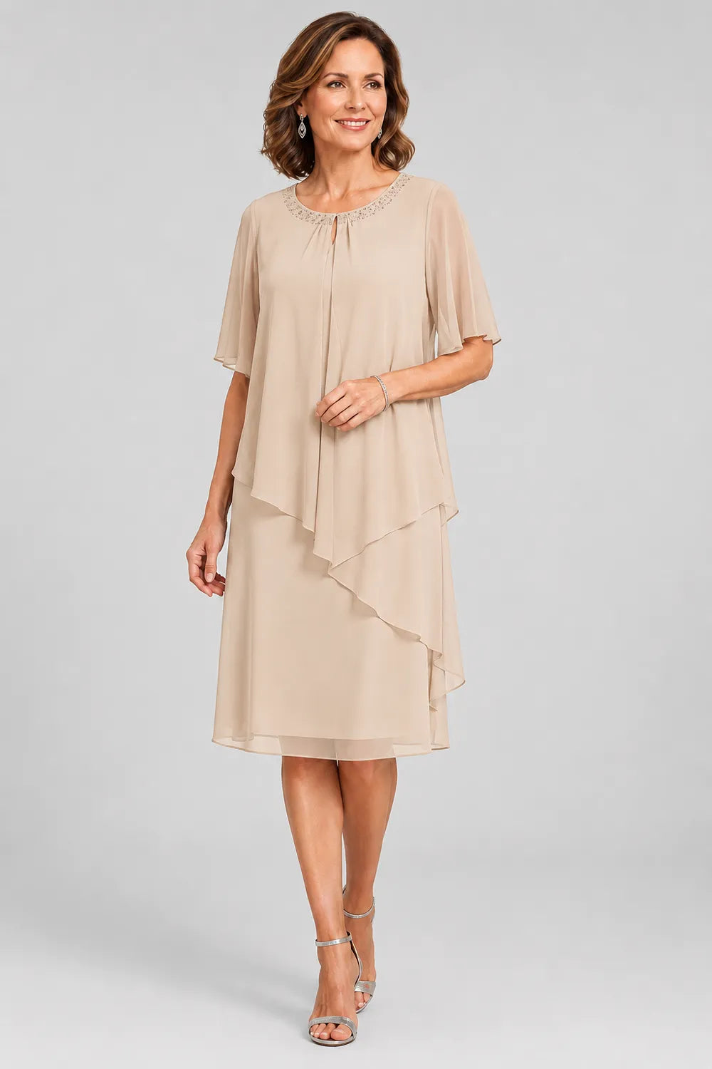 Elara Asymmetric Chiffon Overlay Dress