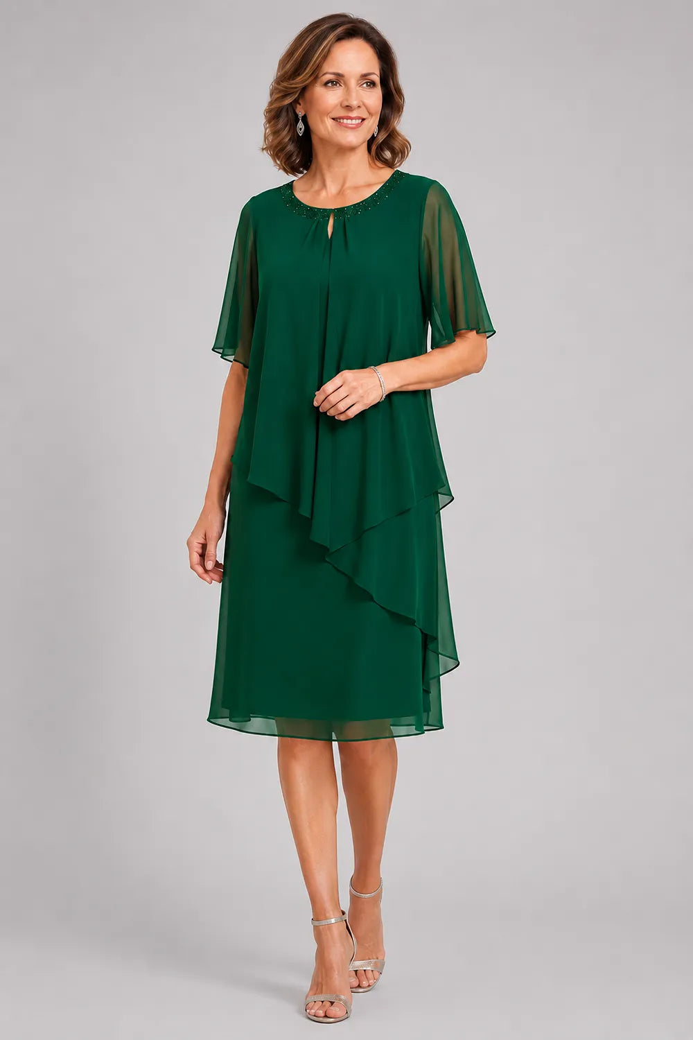 Elara Asymmetric Chiffon Overlay Dress