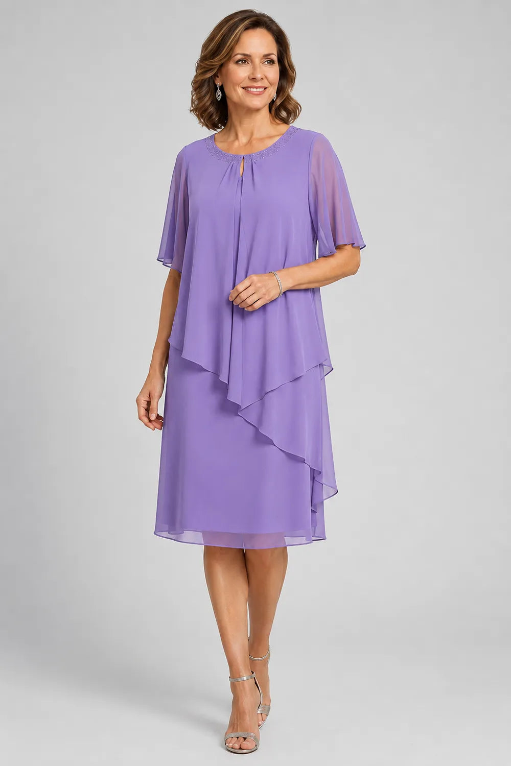 Elara Asymmetric Chiffon Overlay Dress