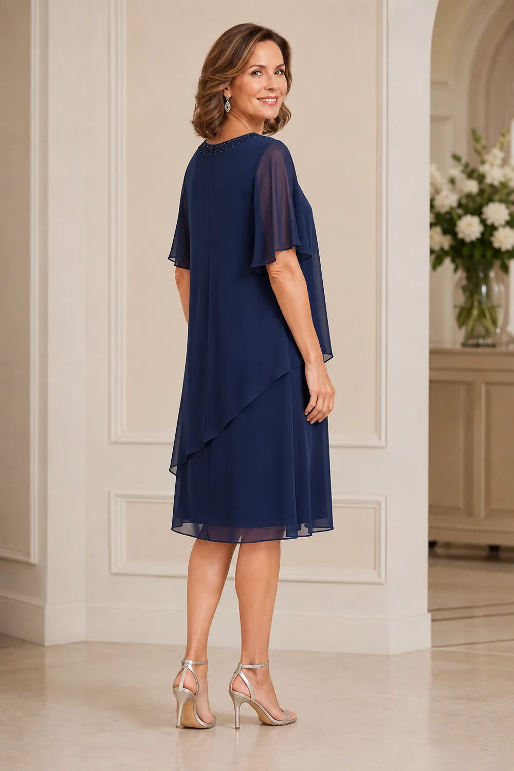 Elara Asymmetric Chiffon Overlay Dress