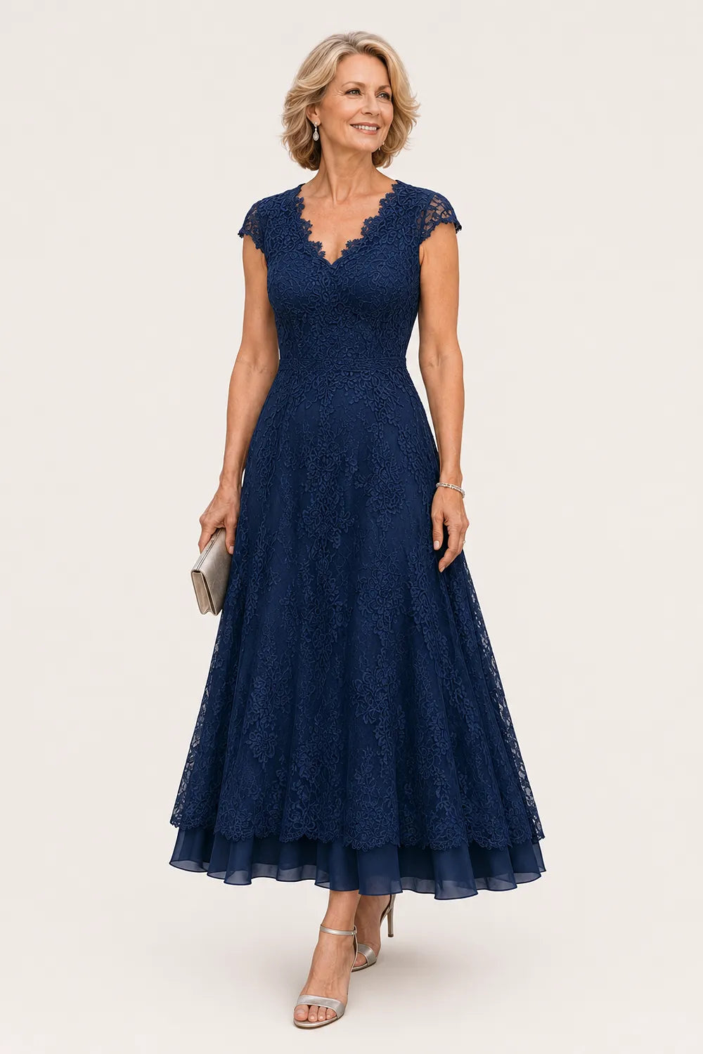 Scalloped V-Neck Lace Wedding Guest Dress