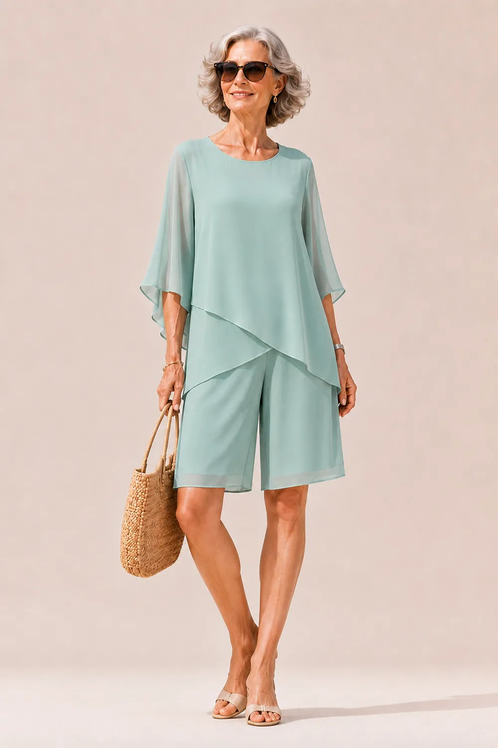 Graceful Cape Overlay Mother of the Bride Set