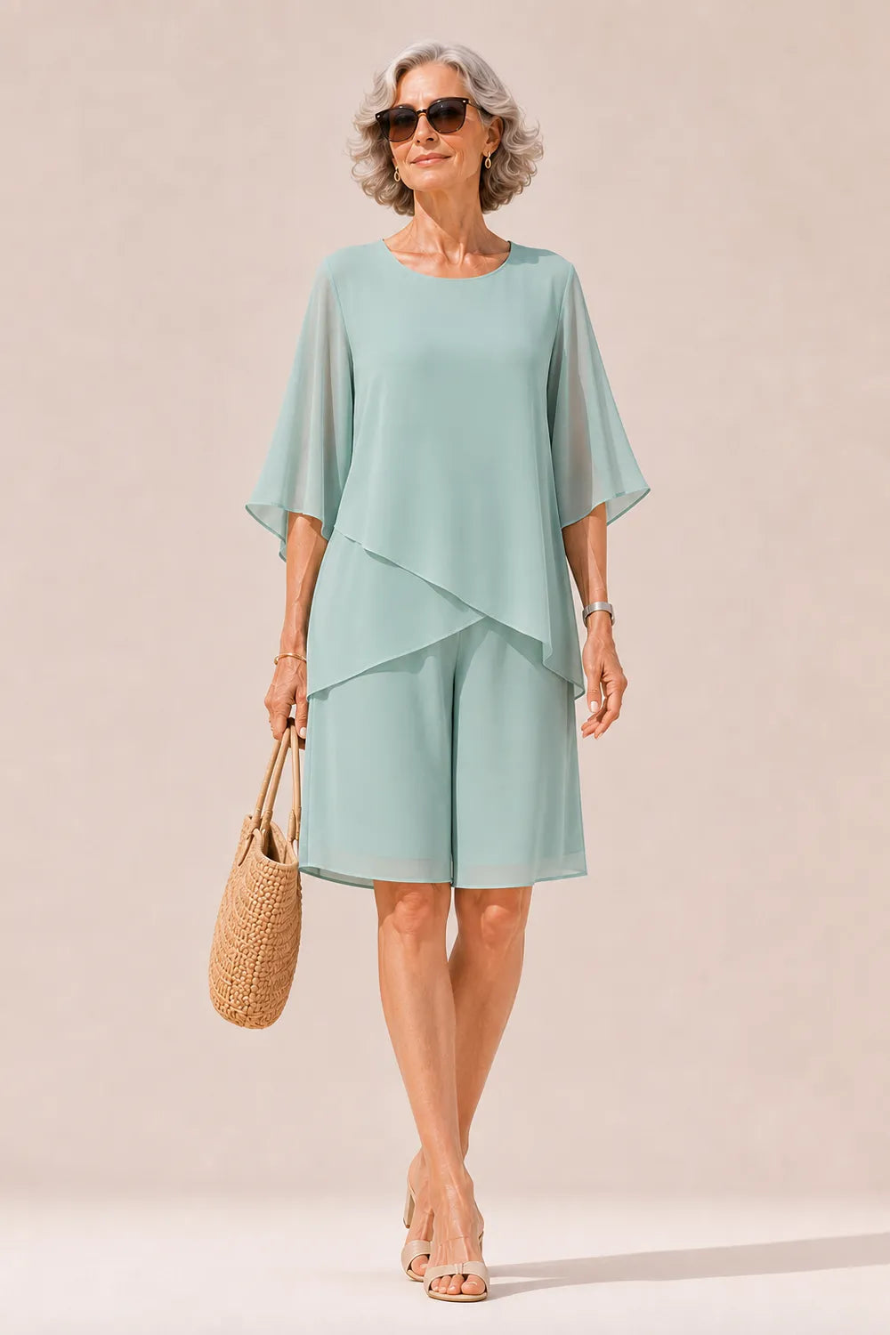 Graceful Cape Overlay Mother of the Bride Set