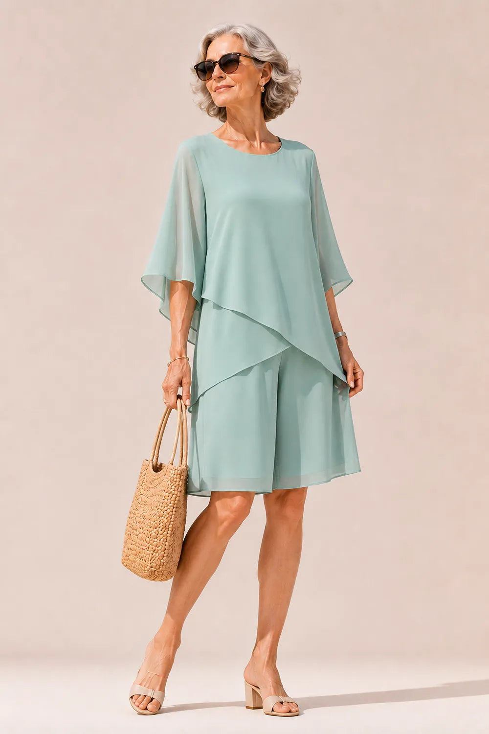 Graceful Cape Overlay Mother of the Bride Set