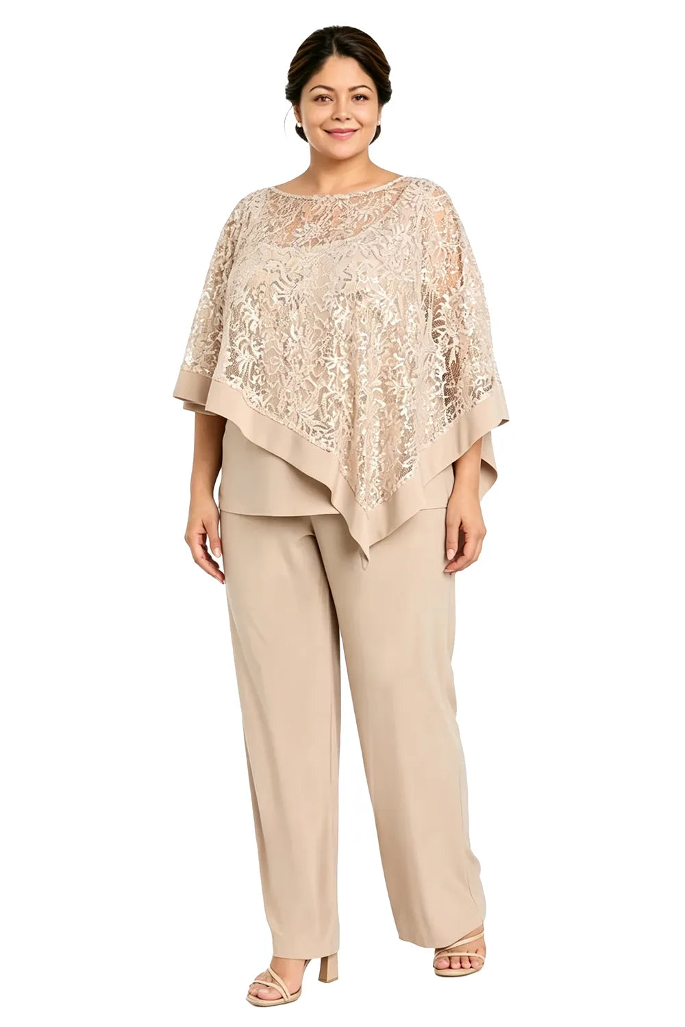 Plus Size Sequin Cape Mother of the Bride Pant Suit