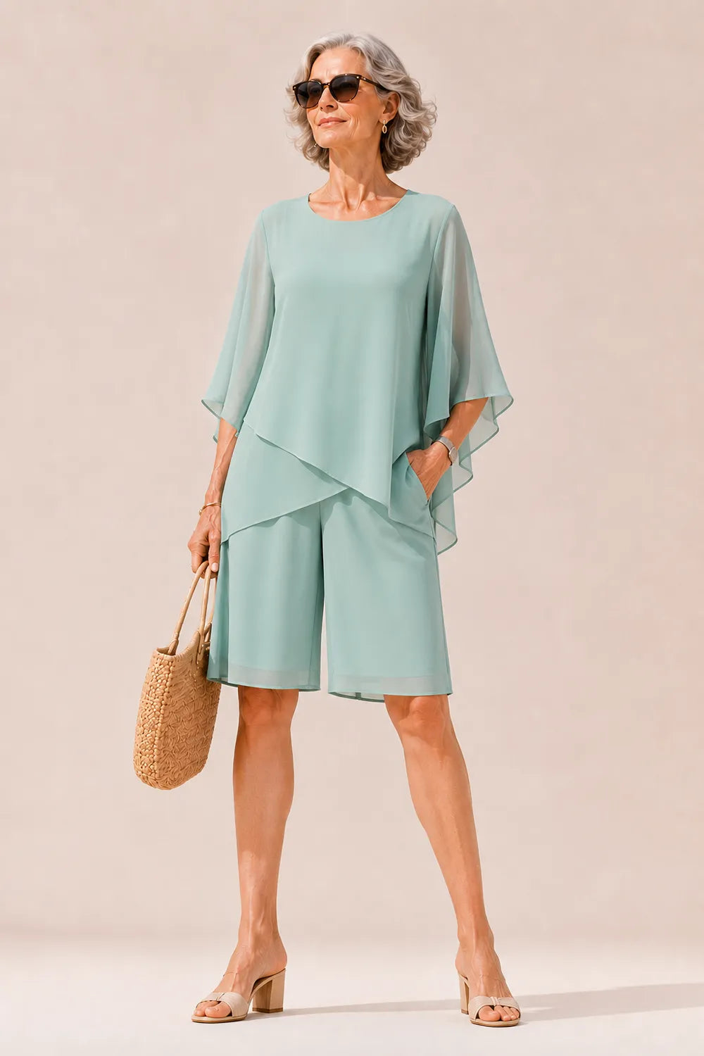 Graceful Cape Overlay Mother of the Bride Set