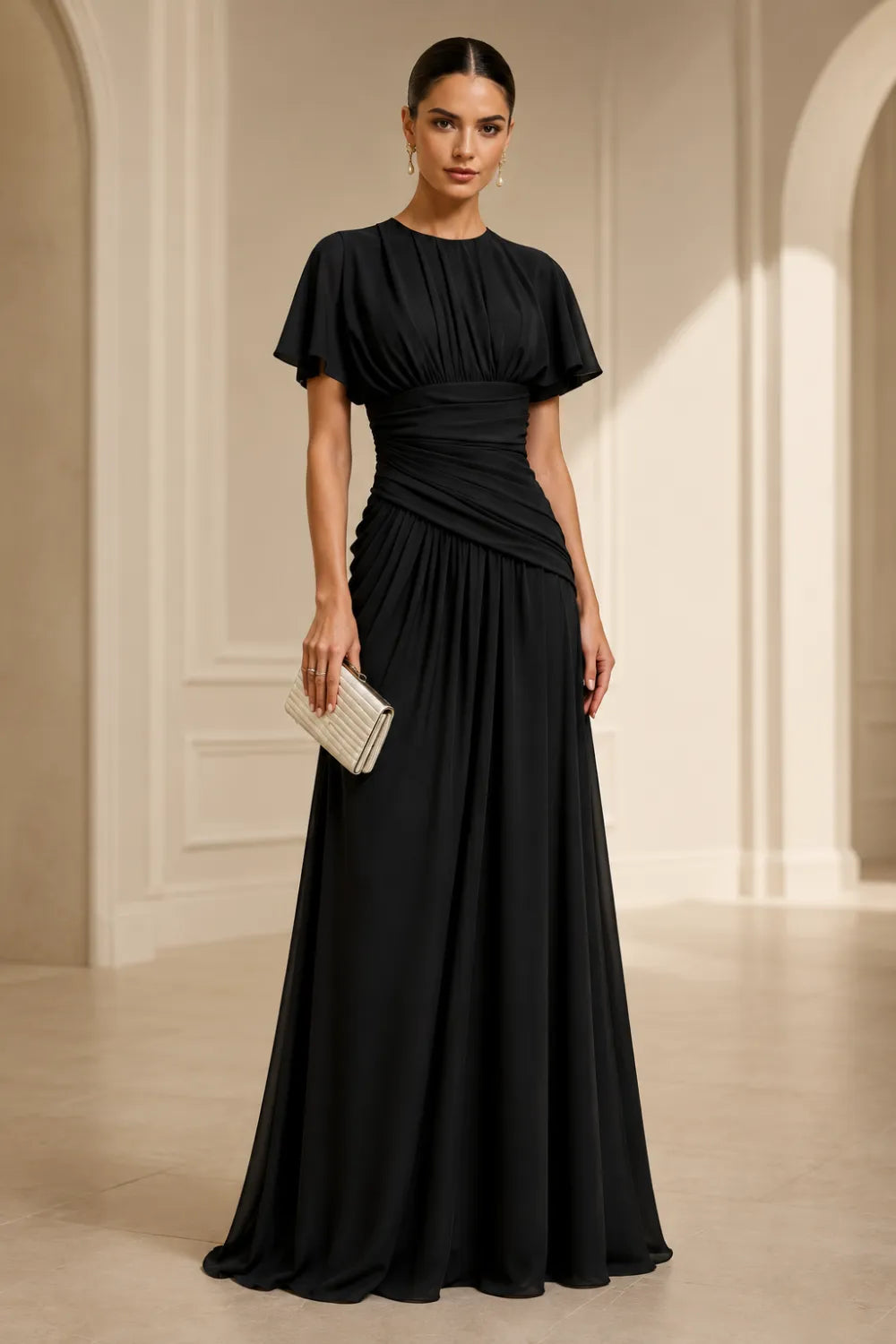 Pleated Chiffon Formal Dress