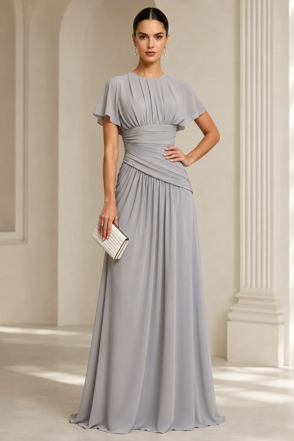 Pleated Chiffon Formal Dress