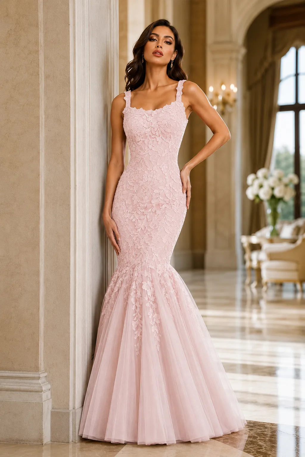 Floral Embroidered Fishtail Dress