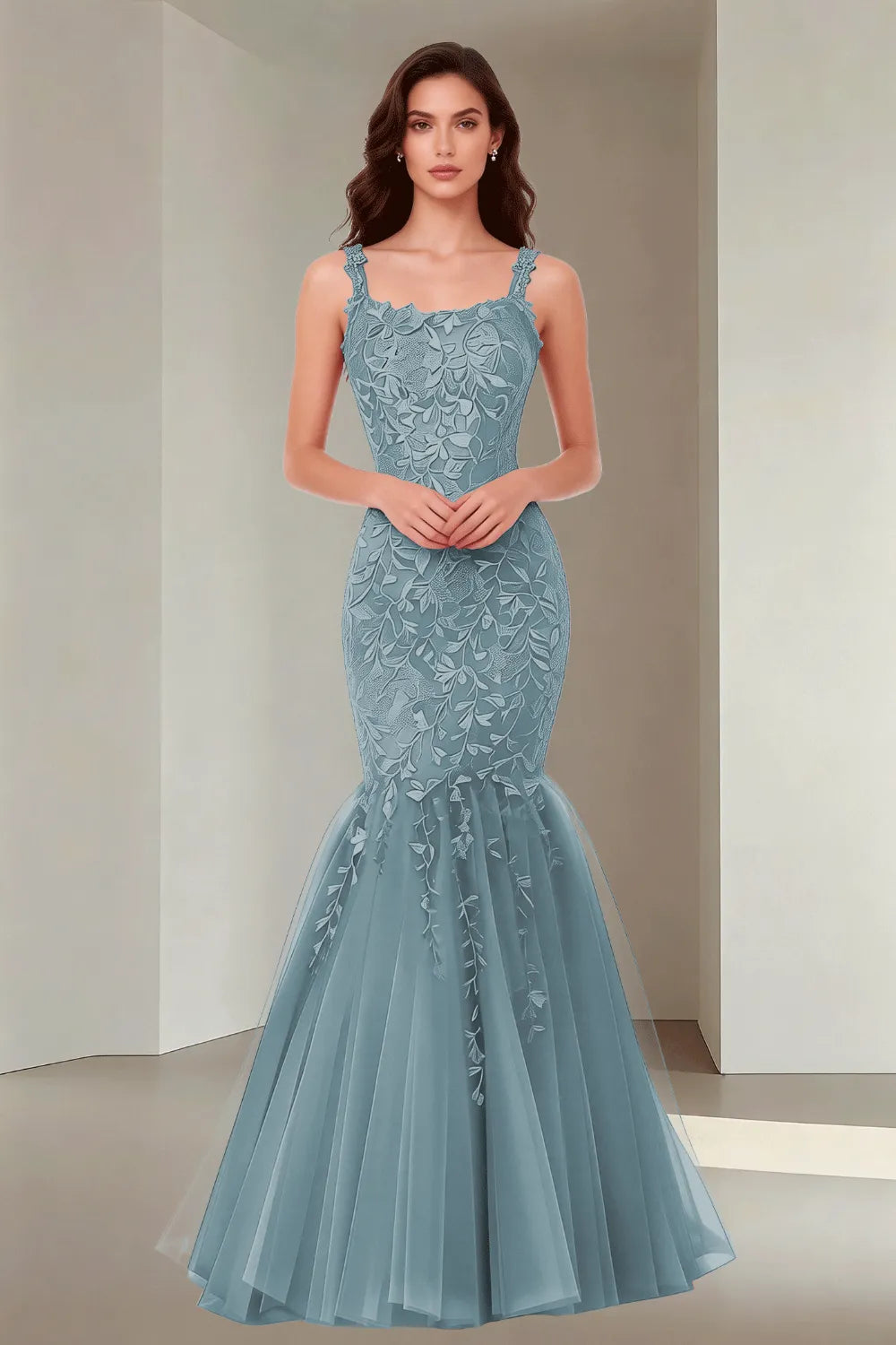 Floral Embroidered Fishtail Dress