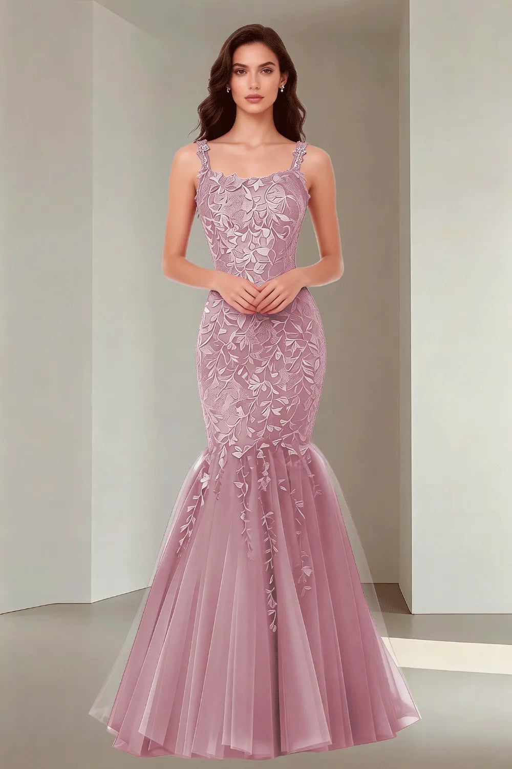 Floral Embroidered Fishtail Dress